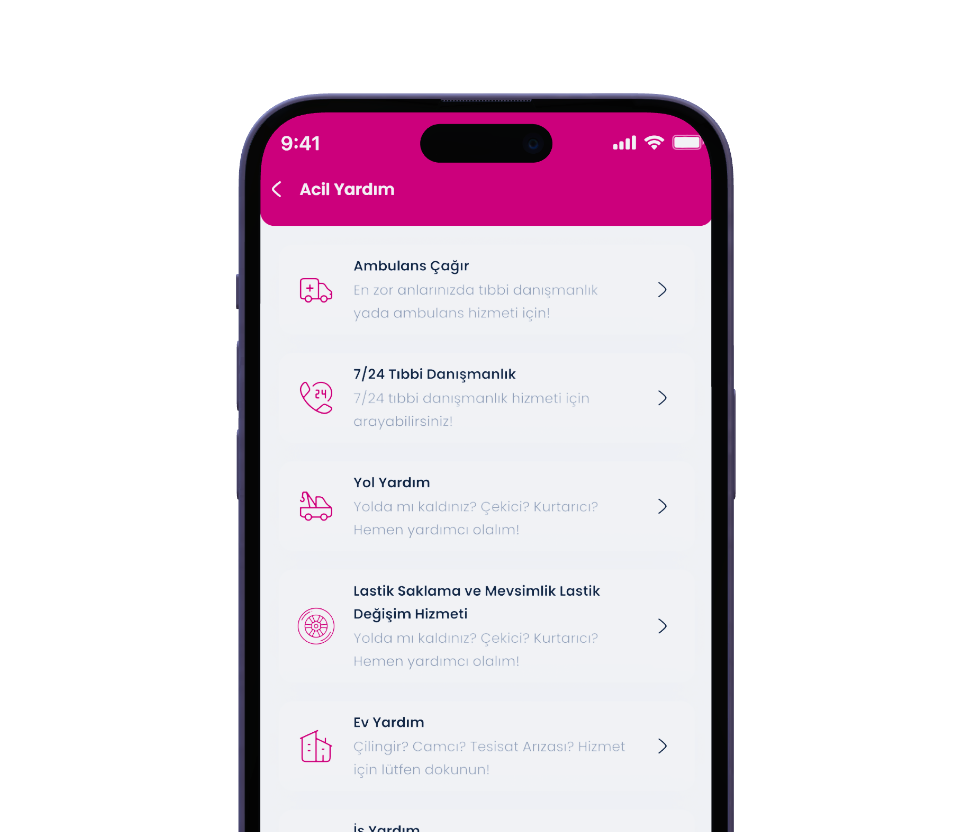 Quick Mobil uygulaması acil yardım ekranı